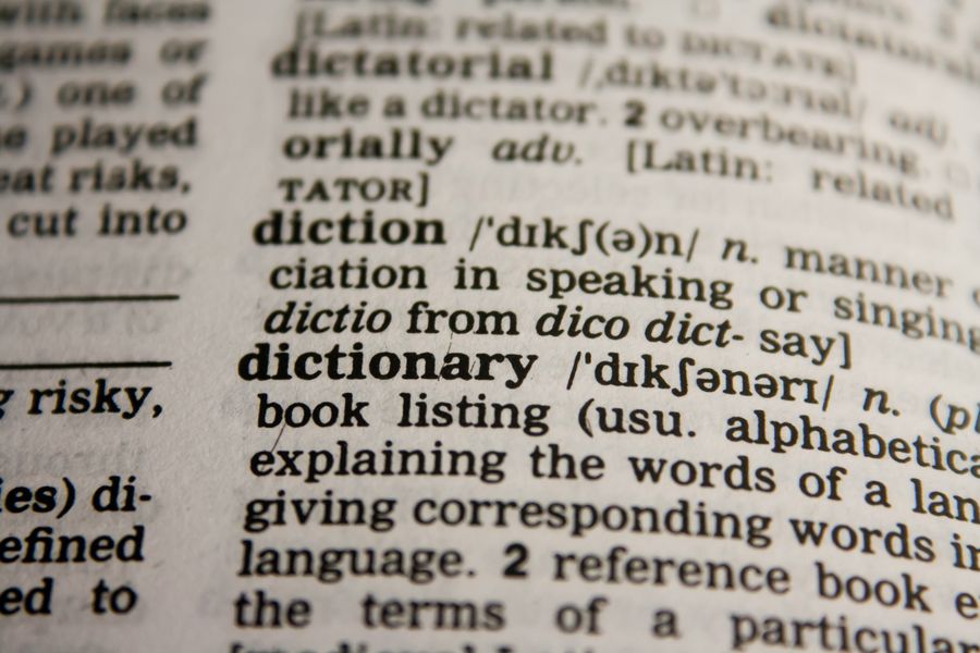 Aufgeschlagenes Wörterbuch mit dem Eintrag „dictionary